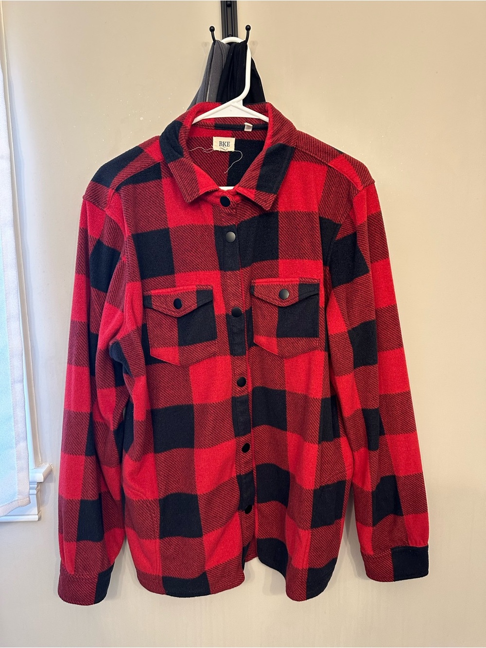 BKE Red and Black Buffalo Plaid Fleece Shirt Jacket